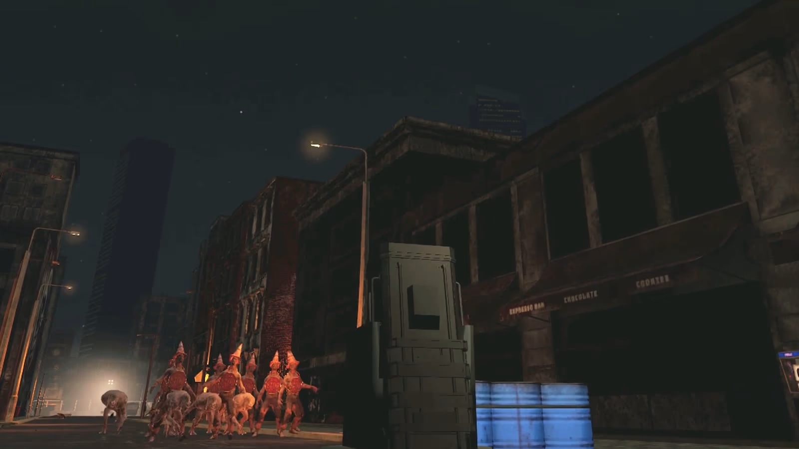 A horde marching past a barrier toward the player's gadgets
