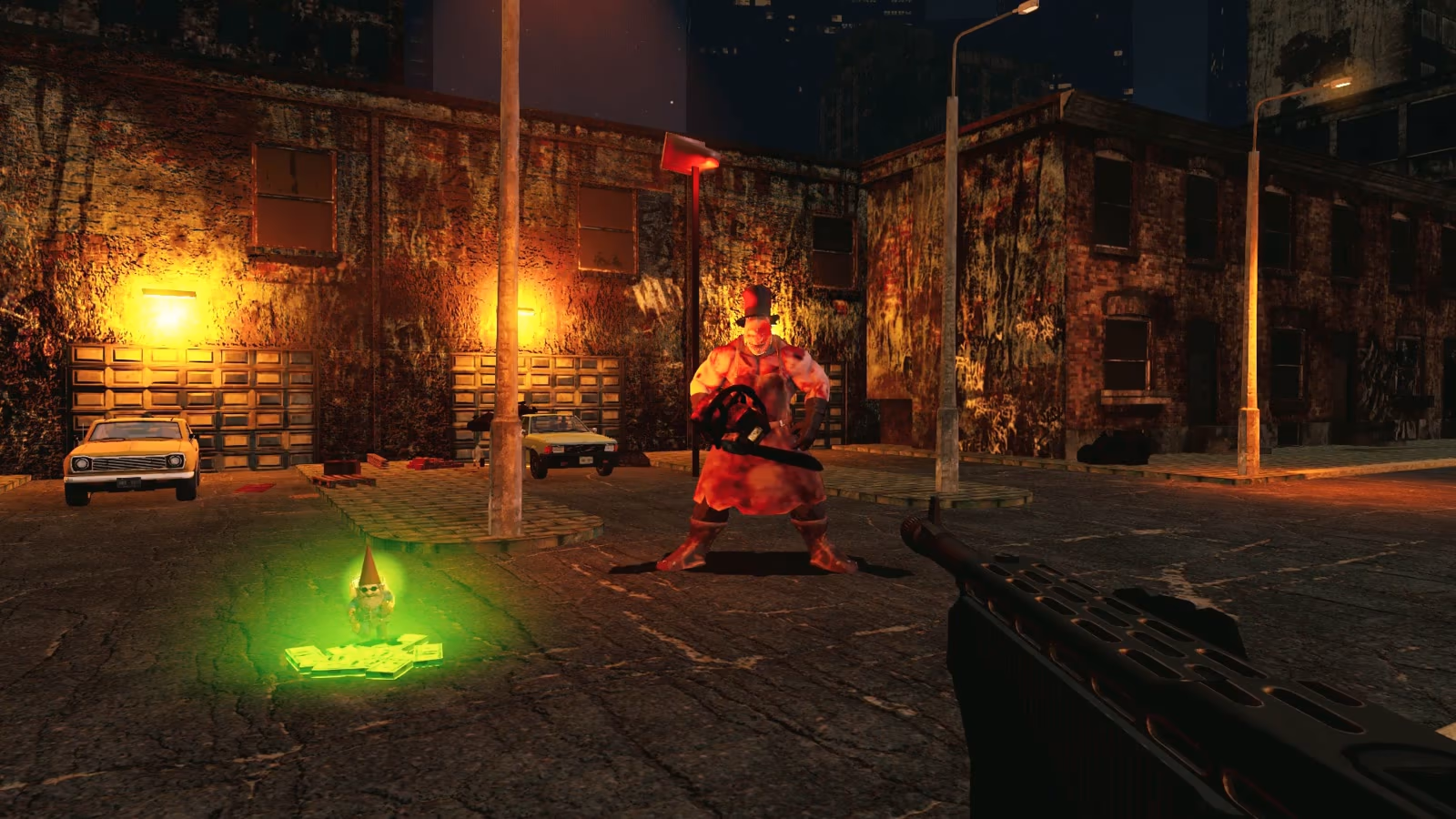 A three-way standoff between the player, the Butcher and a gnome on a cash heap